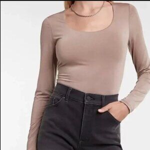 Express Body Contour Compression Silky Scoop Neck Thong Bodysuit